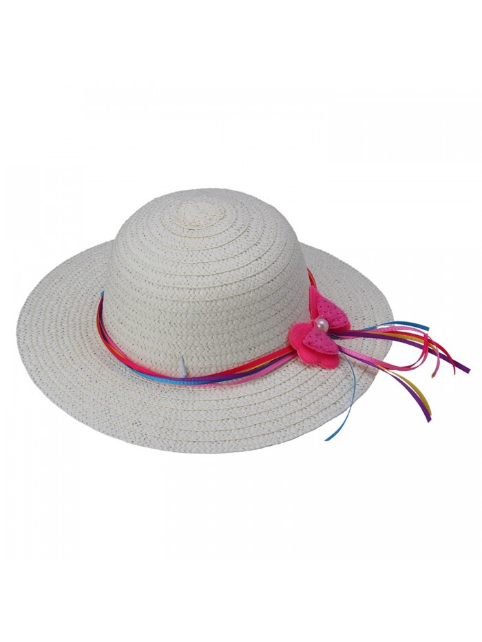 YueLian Girls Wide Brim Sun Hats Summer Holiday Beach - White - CW11MNFKN3L