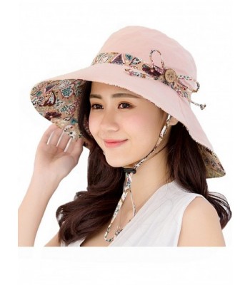 OBO Bands Womens Sun Hat Summer Packable Reversible UV Protection Wide Brim Foldable Hat - Light Pink - C117YSL56MC