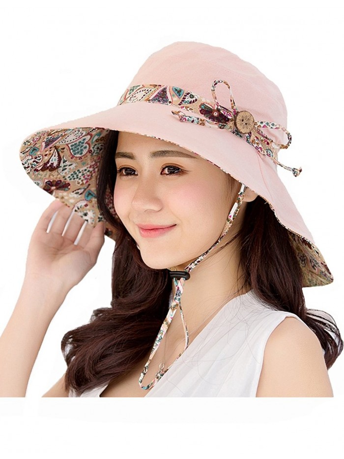 OBO Bands Womens Sun Hat Summer Packable Reversible UV Protection Wide Brim Foldable Hat - Light Pink - C117YSL56MC
