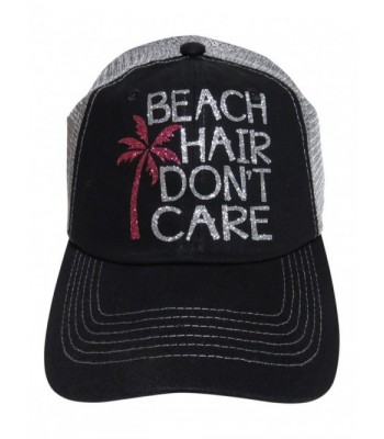 Silver Glitter Beach Hair Don't Care Black/Grey Trucker Cap Hat - CQ12GU4TL15