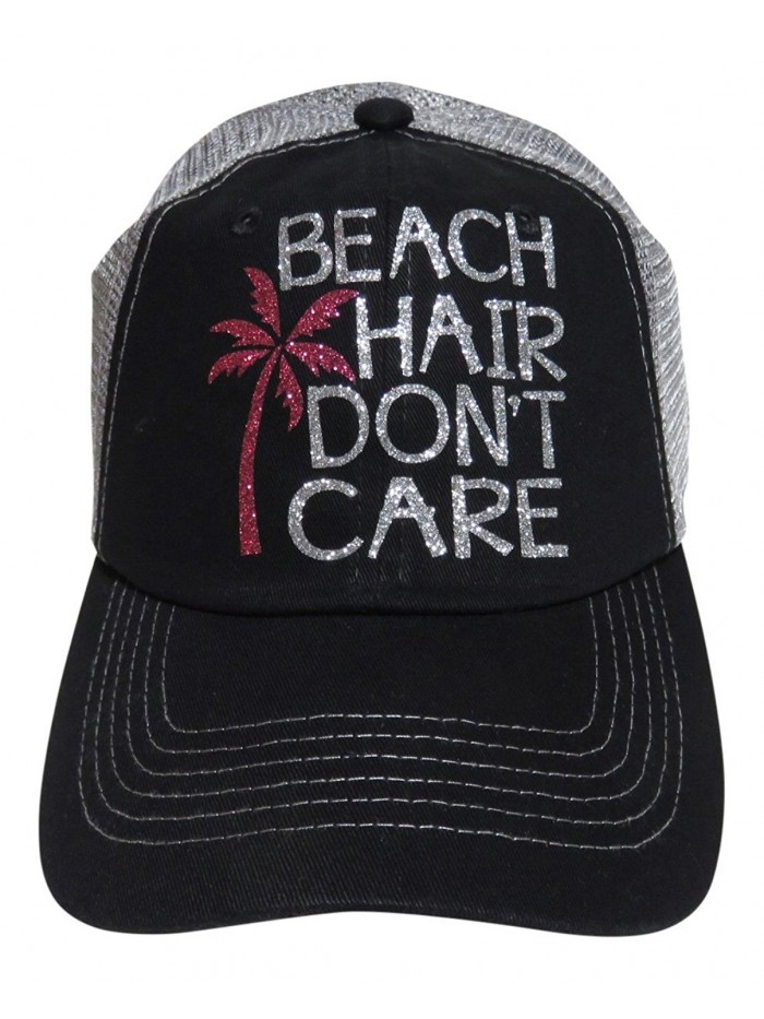 Silver Glitter Beach Hair Don't Care Black/Grey Trucker Cap Hat - CQ12GU4TL15
