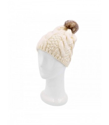 Premium Twist Cable Knit Solid Color Winter Beanie Hat w/ Pom Pom- Diff Colors - Light Beige - CQ11PU0X239