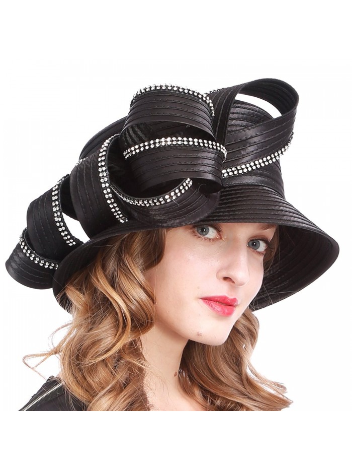 VECRY Womens Tea Party Church Baptism Kentucky Derby Dressy Hat - Rhinestone-black - CR18C3HZ3ZG