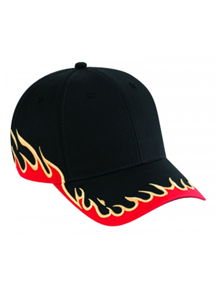 Otto Caps Flame Pattern Cotton Twill Low Profile Pro Style Caps - Black/Red/Gold - C111U5JXB2R