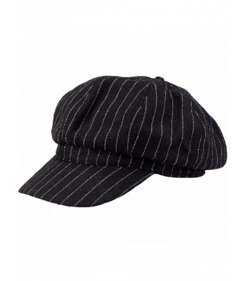 Leben LerBen Women Girls Fashion Vintage Stripe Warm Casual Brim Beret Hat Cap Black - Black - CY12658OK0X