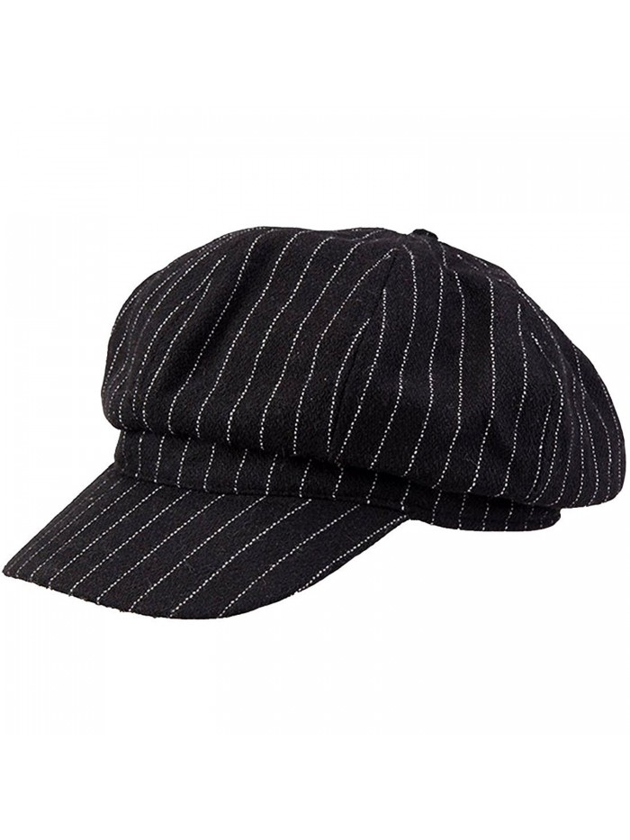 Leben LerBen Women Girls Fashion Vintage Stripe Warm Casual Brim Beret Hat Cap Black - Black - CY12658OK0X