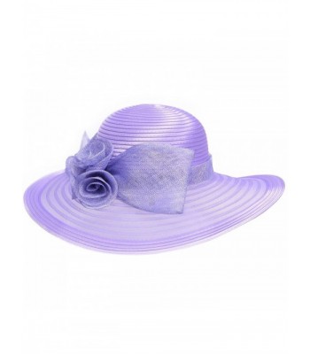 Lawliet Women Solid Color Sinamay Wide Brim Sun Hat Dress Flower Bow A435 - Purple - C617Z6KKWD5