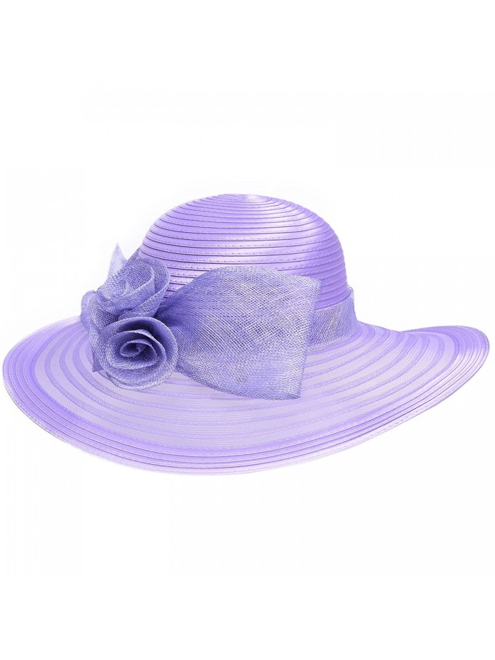 Lawliet Women Solid Color Sinamay Wide Brim Sun Hat Dress Flower Bow A435 - Purple - C617Z6KKWD5