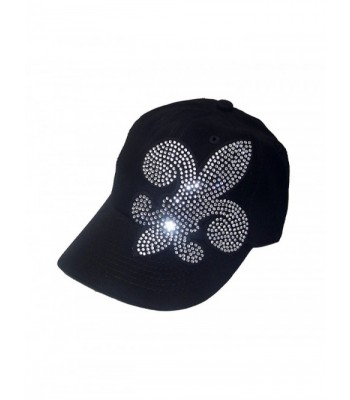 Large Rhinestone Fleur De Lis Black Baseball Hat Visor Sp - CI118CW0UIH
