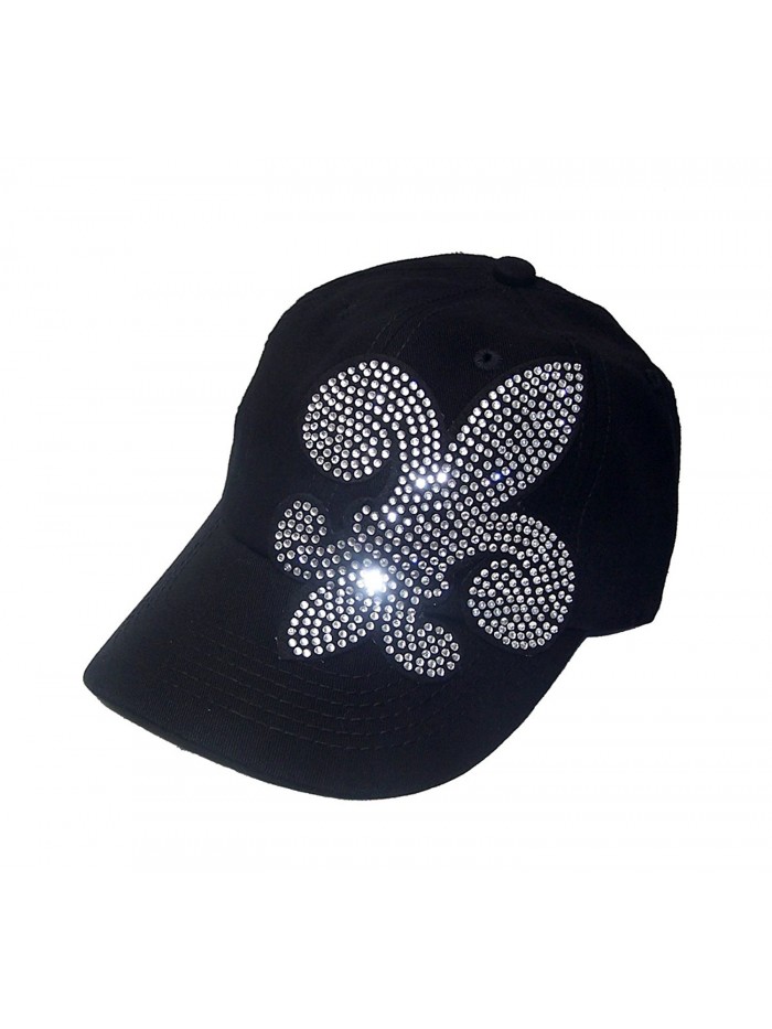 Large Rhinestone Fleur De Lis Black Baseball Hat Visor Sp - CI118CW0UIH