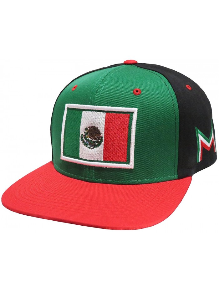 Mexico Flag Embroidered Flat Bill Snapback (Black/Green) - C811LW5S9HP