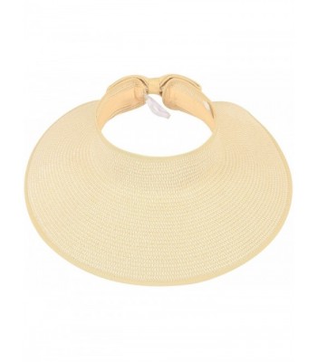 Simplicity Beach Roll-Up Beach Straw Sun Visor Hat with Bow - 283_Beige White Mix - CT11ADF92DT