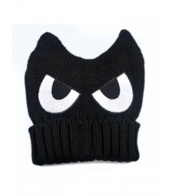 LOCOMO Cute Big Eye Embroidery Devil Horn Cat Ear Knit Beanie Hat FFH223BLK - Black - CN11PAV5TOR