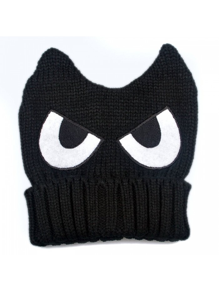 LOCOMO Cute Big Eye Embroidery Devil Horn Cat Ear Knit Beanie Hat FFH223BLK - Black - CN11PAV5TOR