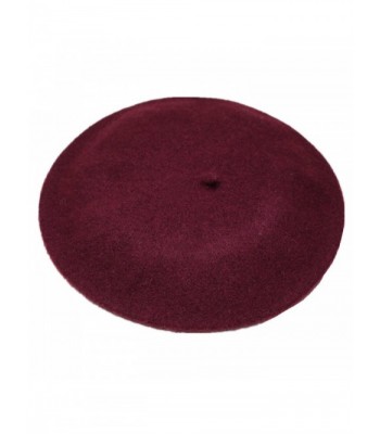 Joyhy Women's Solid Color Classic French Style Beret Beanie Hat - Wine Red - CZ12MXS5B7F
