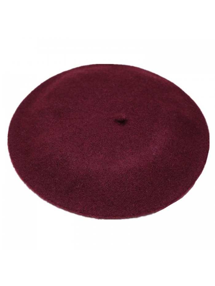 Joyhy Women's Solid Color Classic French Style Beret Beanie Hat - Wine Red - CZ12MXS5B7F