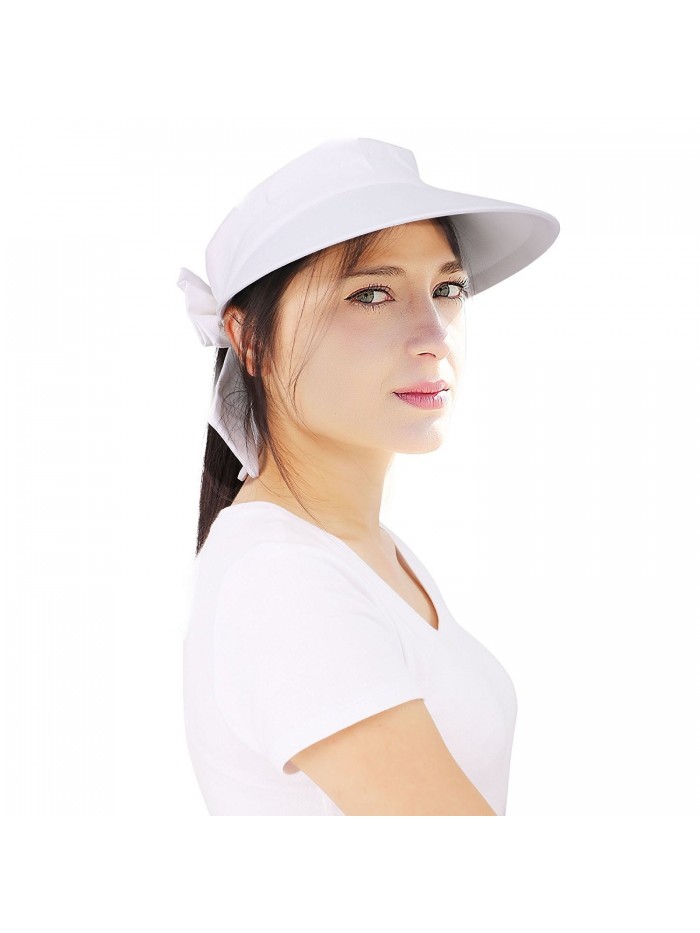 Harcadian Adjustable Wide Big Brim Linen Cotton Beach Visor Sun Protection Cap Hat - White - CU189Y7YN7S