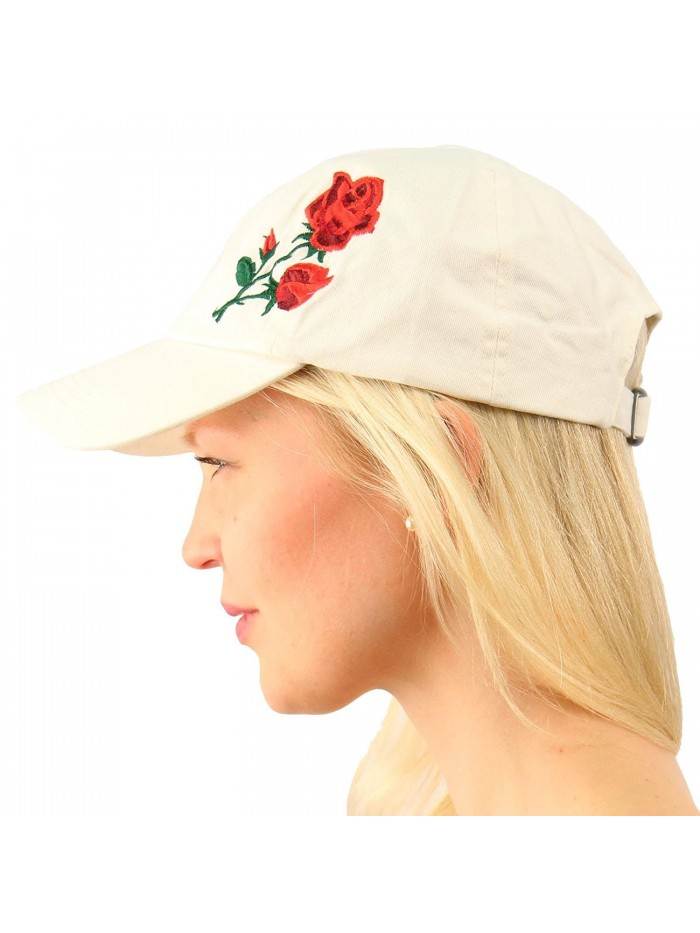 Cotton Rose Floral Embroidery Low Profile Baseball Sun Visor Cap Dad Hat - White - CY17YX6D66X