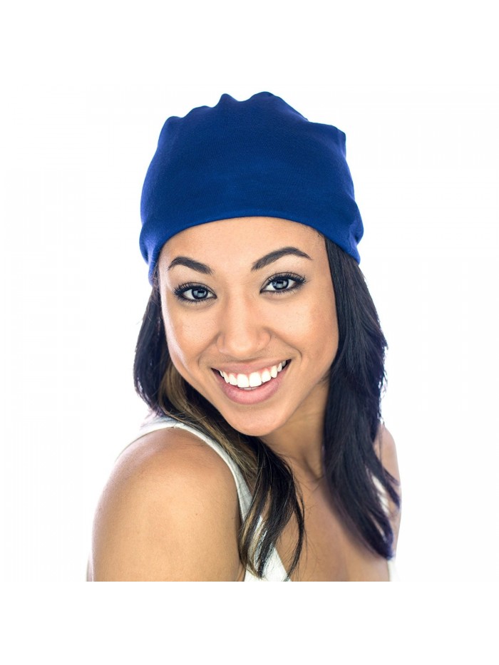 Grace Eleyae ROYAL BLUE SLAP Beanie- Womens Soft Slouchy Satin Lined Cap - CR11P8Z5SFL