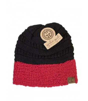 Girlie Girl Exclusive C.C Knit Beanie Sherpa Trim - Black/Red - CZ188KGM4A8