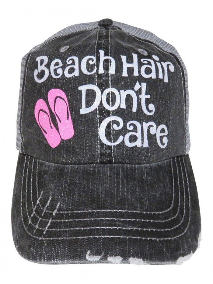 White and Pink Glitter "Beach Hair Don't Care" Grey Trucker Baseball Cap - CN12II9FD3F