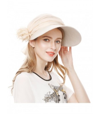 Lovful UPF 50+ Womens Foldable Wide Large Big Brim Beach Hat Cap Summer Sun Hat - Beige - CD12FS1DUG3