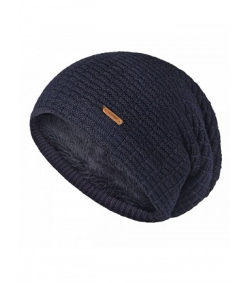 lethmik Winter Long Slouchy Beanie Unique Mix Knit Ski Cap Hat Skully For Men & Women - Plain Navy - C8186HG8I2U