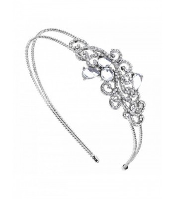 Lux Accessories Elegant Crystal Pave Bridal Bride Wedding Bridesmaid Tear Drop Stretch Headband Head Band - C11274IAJ11