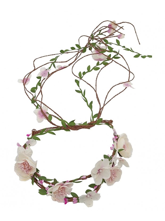 Floral Fall Adjustable Bridal Flower Garland Headband Flower Crown Hair Wreath Halo F-83 - Ivory - C9186LO8DDQ