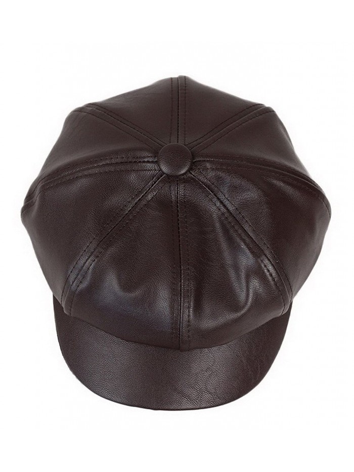 Bigood Women Fashion PU Leather Solid Ascot Ivy Newsboy Cap Berets Dark Brown - CU125BCKRUB