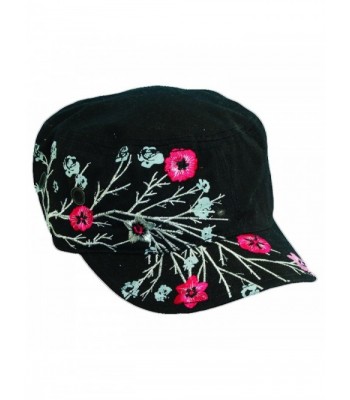 Scala Pronto Women's Cadet With Flower Embroidery Cap - Black - CK114DSOVVL