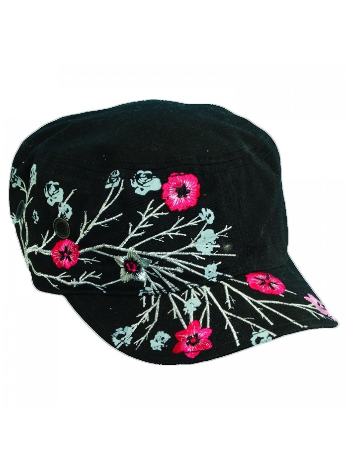 Scala Pronto Women's Cadet With Flower Embroidery Cap - Black - CK114DSOVVL