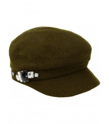 Betmar Women's Rhinstone Cap Wool with Sparkling Trim - Olive - CW17YZ4I4U5