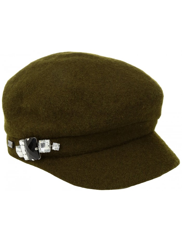 Betmar Women's Rhinstone Cap Wool with Sparkling Trim - Olive - CW17YZ4I4U5