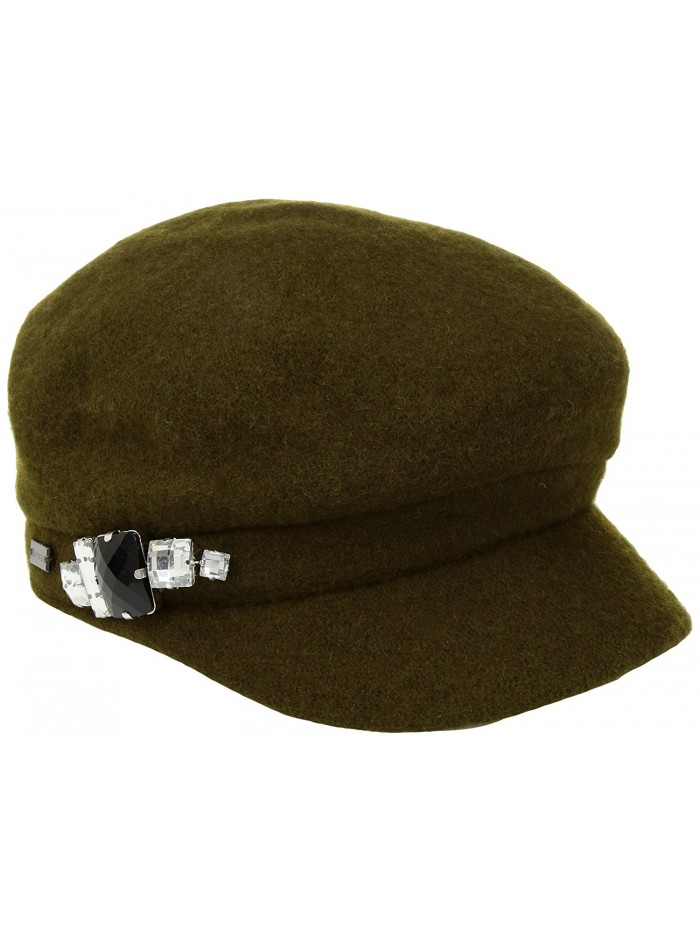 Betmar Women's Rhinstone Cap Wool with Sparkling Trim - Olive - CW17YZ4I4U5