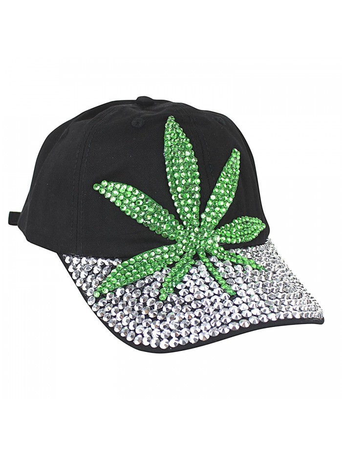 Rhinestone Baseball Cap Denim - Marijuana Leaf - C31862DNS4A