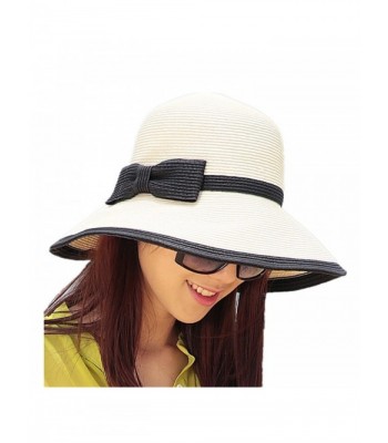 Home Prefer Womens Straw Sun Hat UPF50+ Wide Brim Floppy Hat Summer Beach Cap - Ivory+black - C512DDWYR8J