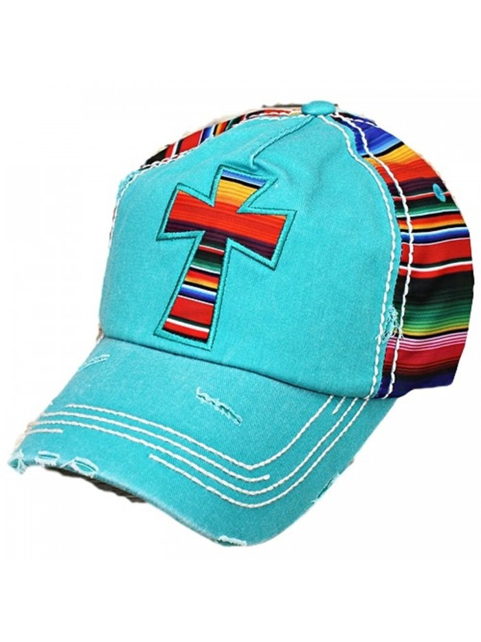 SW Adjustable Aztec Chevron Serape Multi Color Cross Womens Ladies Hat Cap Jp - Turquoise Blue - CO12NESFX95