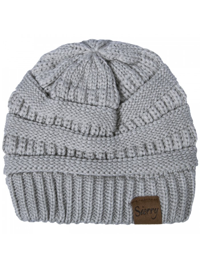 Sierry Soft Stretch Cable Knit Beanie- Warm Solid Ribbed Beanie Hats - Unisex - Light Gray - CE1890NCQDE