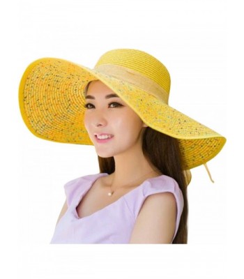 JOYEBUY Women Big Bowknot Straw Hat Floppy Foldable Roll up UV Protection Beach Cap Sun Hat - Sequins-yellow - CO18C0YSIAQ