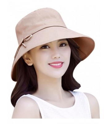 Bellady Women's Summer UV Protection Beach Hat Big Brim Sun Hat With Fold-Up Brim - Khaki - CM12FZDB5JN