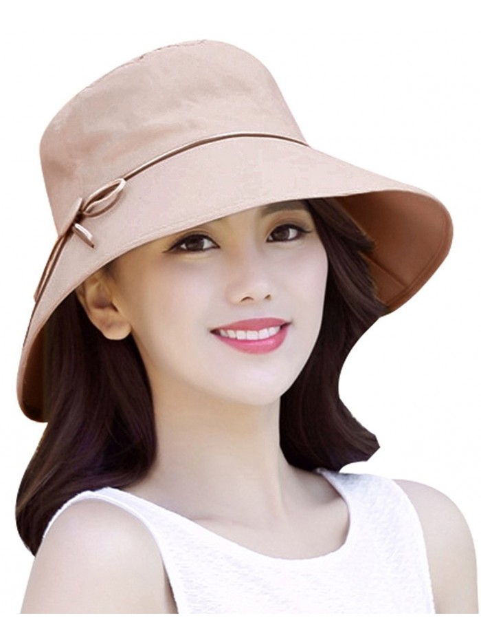 Bellady Women's Summer UV Protection Beach Hat Big Brim Sun Hat With Fold-Up Brim - Khaki - CM12FZDB5JN