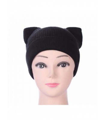 Iuhan Womens Fashion Cat Ears Beanie Knitting Wool Winter Warm Cap Thick Curling Hat - Black - CY1872RUZ69