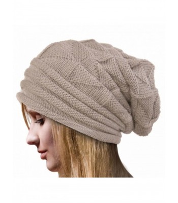 Slouch Beanie- Forthery Women Winter Ski Wool Baggy Hat Skull Beanie Toboggan Knit Hat/Cap - Beige - CB188O5ZLYH