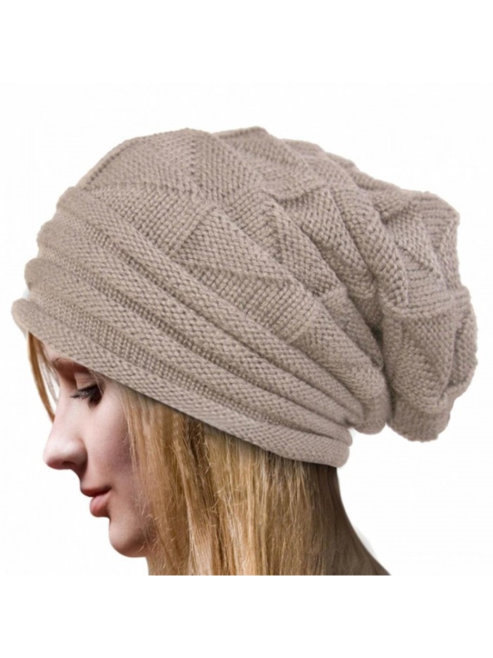 Slouch Beanie- Forthery Women Winter Ski Wool Baggy Hat Skull Beanie Toboggan Knit Hat/Cap - Beige - CB188O5ZLYH