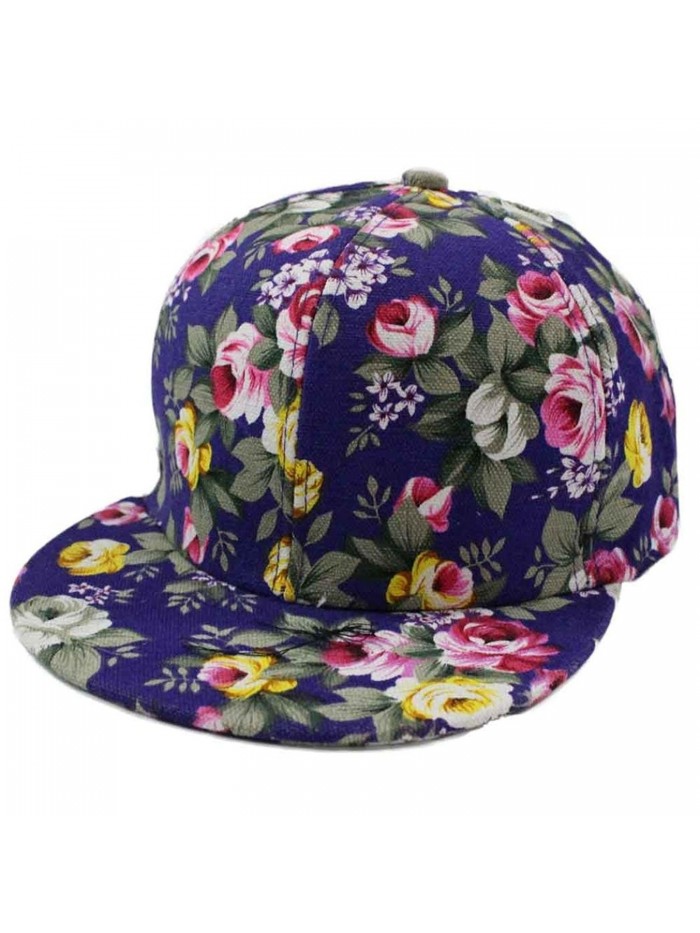 WILLTOO Rose Flower Hip-Hop Baseball Cap Flat Snapback Hat - Blue - CF12HQHO2YV