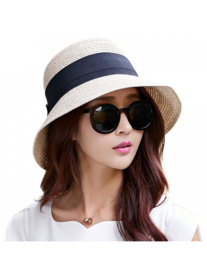 SIGGI Womens UPF50 Foldable Summer Sun Beach Straw Hats accessories Wide Brim - 69087_beige3 - CD12E73Y6YX