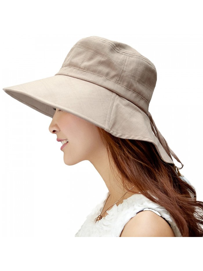 SIGGI Womens Summer Flap Cover Cap Cotton UPF 50+ Sun Shade Hat With Neck Cord - 1005_khaki - C012E6X5CEH