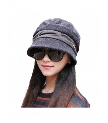 doublebulls hats Knitted Cloche Hat Pleated Flapper Womens Ladies Winter Hat Short Brim Cap-Multicolor - Grey - CB187W7YDRR