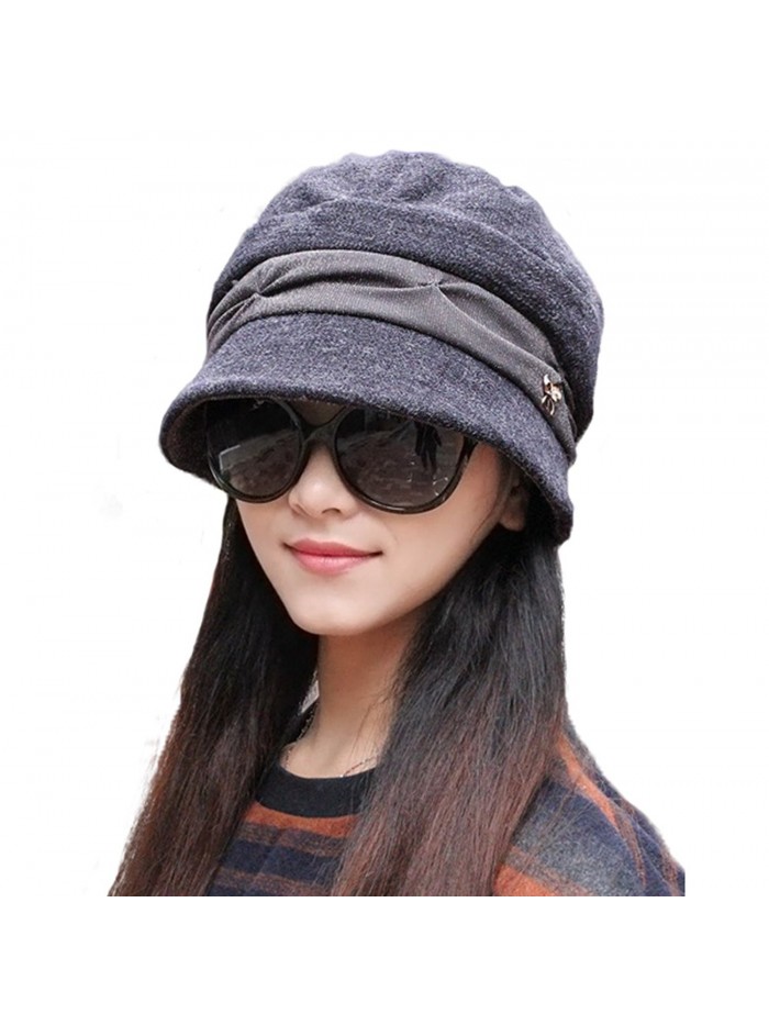 doublebulls hats Knitted Cloche Hat Pleated Flapper Womens Ladies Winter Hat Short Brim Cap-Multicolor - Grey - CB187W7YDRR